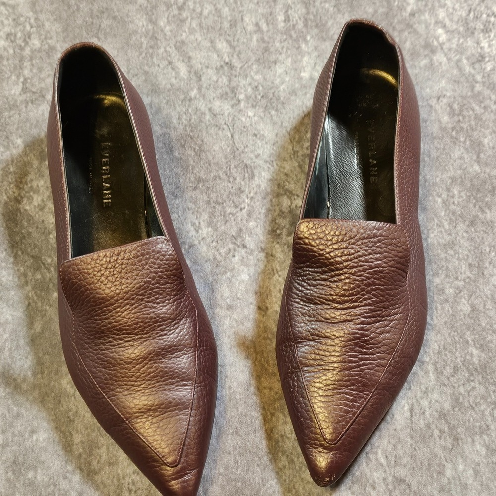 Everlane Boss Flat Burgundy Leather Slip On Women Size 8 1-01576 Italy